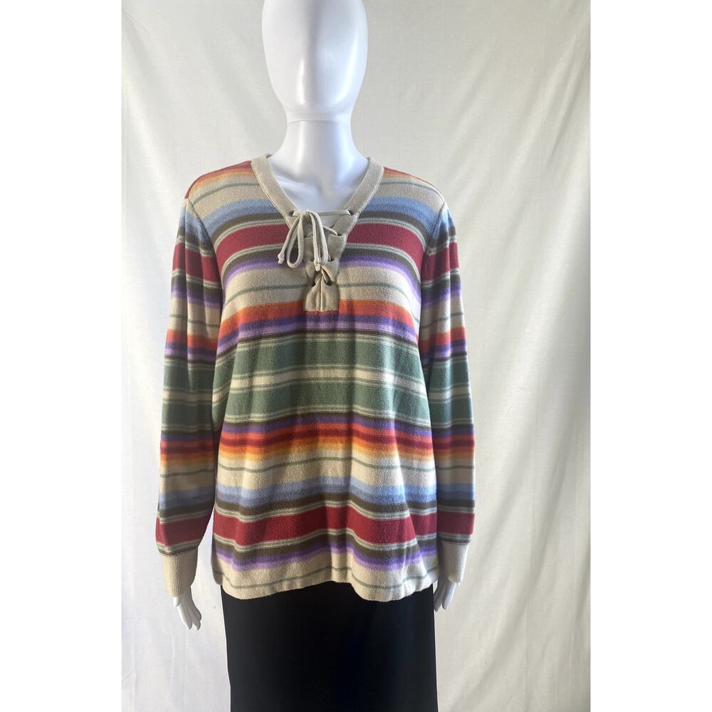 Chaps Aztec Southwestern Striped Lace Up Sweater Size 2X